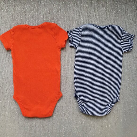Two Carter's Baby Bodysuits Size 3 Months Orange Striped Navy Blue White - Picture 2 of 4